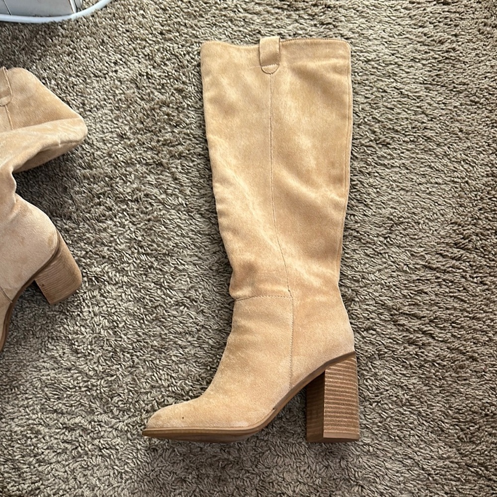 Tan Suede Knee-High Boots